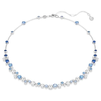 Collier Métal Rhodié avec Crystaux Blanc et Bleu avec Coupes Variées - 17