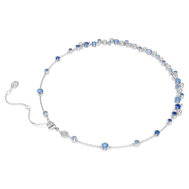 Rhodium Plated Necklace with White and Blue Crystals in Mixed Cuts - 17