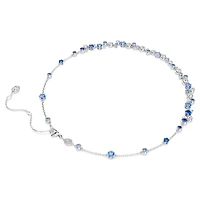 Rhodium Plated Necklace with White and Blue Crystals in Mixed Cuts - 17