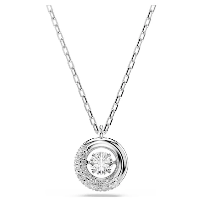 Rhodium Plated Pendent with Round Cut Crystal and Chain - 17