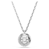 Rhodium Plated Pendent with Round Cut Crystal and Chain - 17