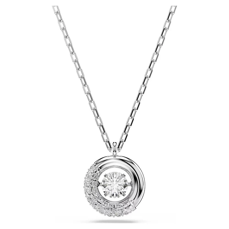 Rhodium Plated Pendent with Round Cut Crystal and Chain - 17