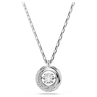 Rhodium Plated Pendent with Round Cut Crystal and Chain - 17