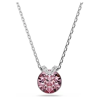 Rhodium Plated Pendent with Round Cut Pink Crystal and Chain - 17