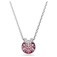 Rhodium Plated Pendent with Round Cut Pink Crystal and Chain - 17