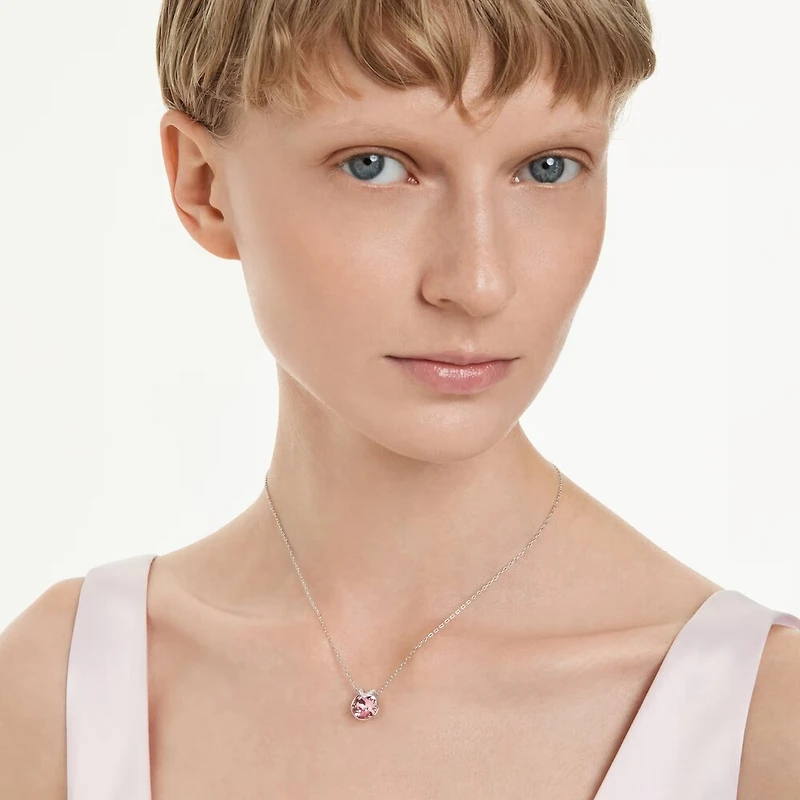 Collier Bella V en Métal Rhodié avec Cristaux Swarovski Rose - 38 - 43 cm. Color: blanc | Doucet Latendresse