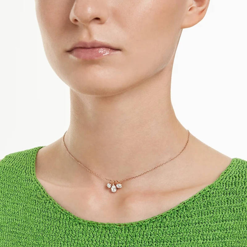Rose Gold Plated Pendent with Mixed Cut Crystals and Chain - 17