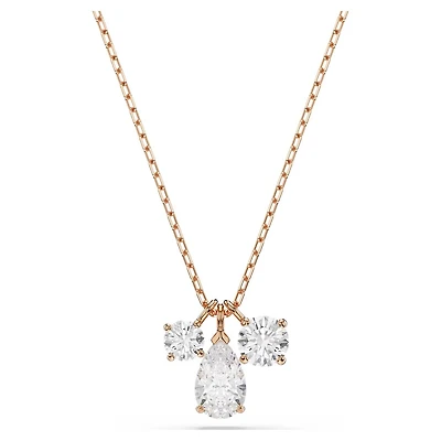 Rose Gold Plated Pendent with Mixed Cut Crystals and Chain - 17