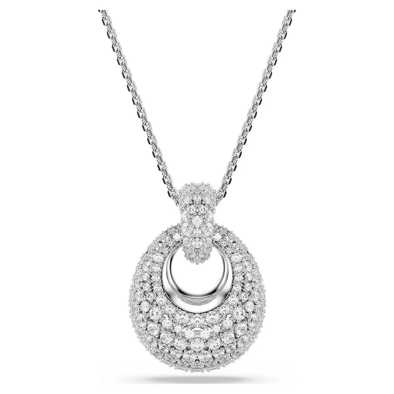 Rhodium Plated Round Pendent with Crystal and Chain - 29