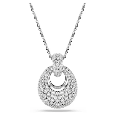 Rhodium Plated Round Pendent with Crystal and Chain - 29