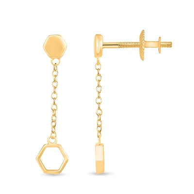 Boucles d’Oreilles Pendantes Hexagone en Or 14k - 8mm. Color: jaune | Doucet Latendresse