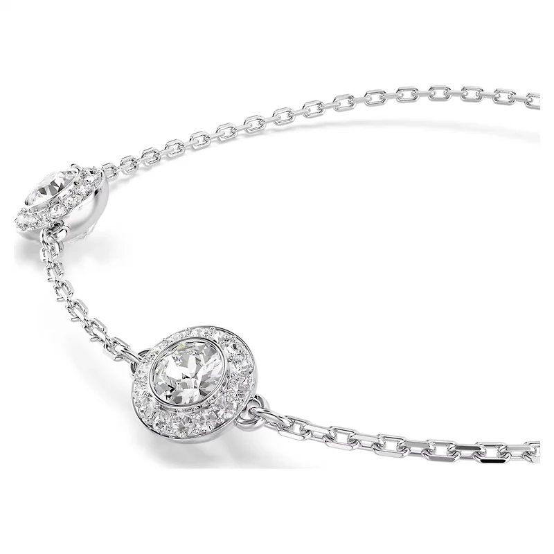 Bracelet Chaîne avec Crystal Rond en Métal Rhodié - 9.5