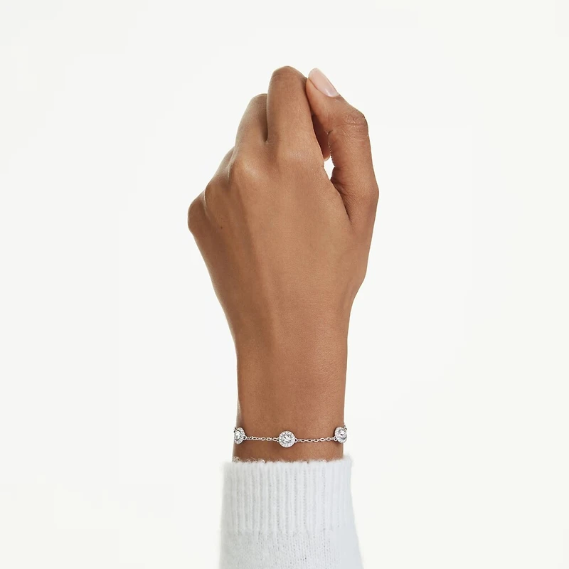 Rhodium Plated Chain Bracelet with Round Crystals - 9.5