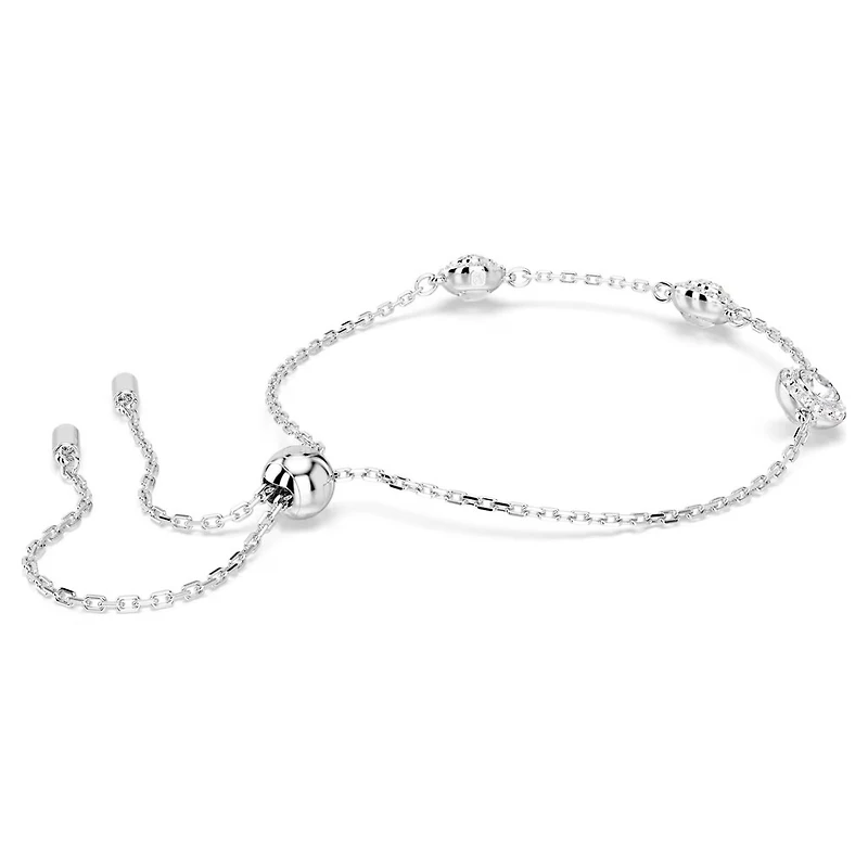 Rhodium Plated Chain Bracelet with Round Crystals - 9.5