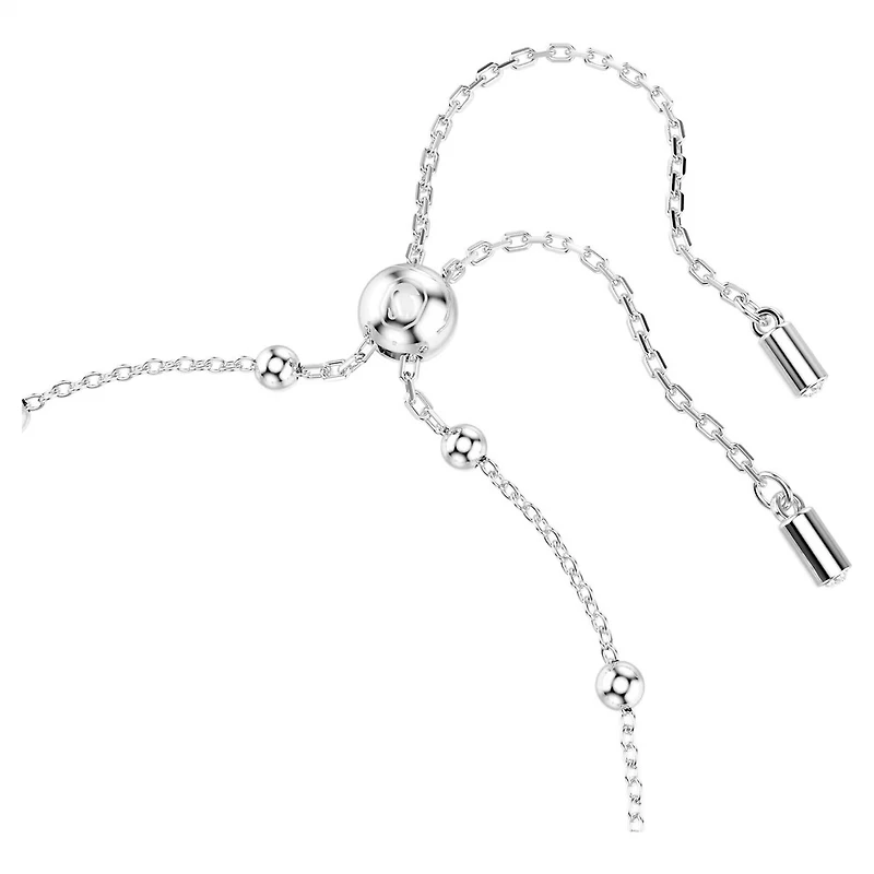 Rhodium Plated Chain Bracelet with Round Crystals - 9.5