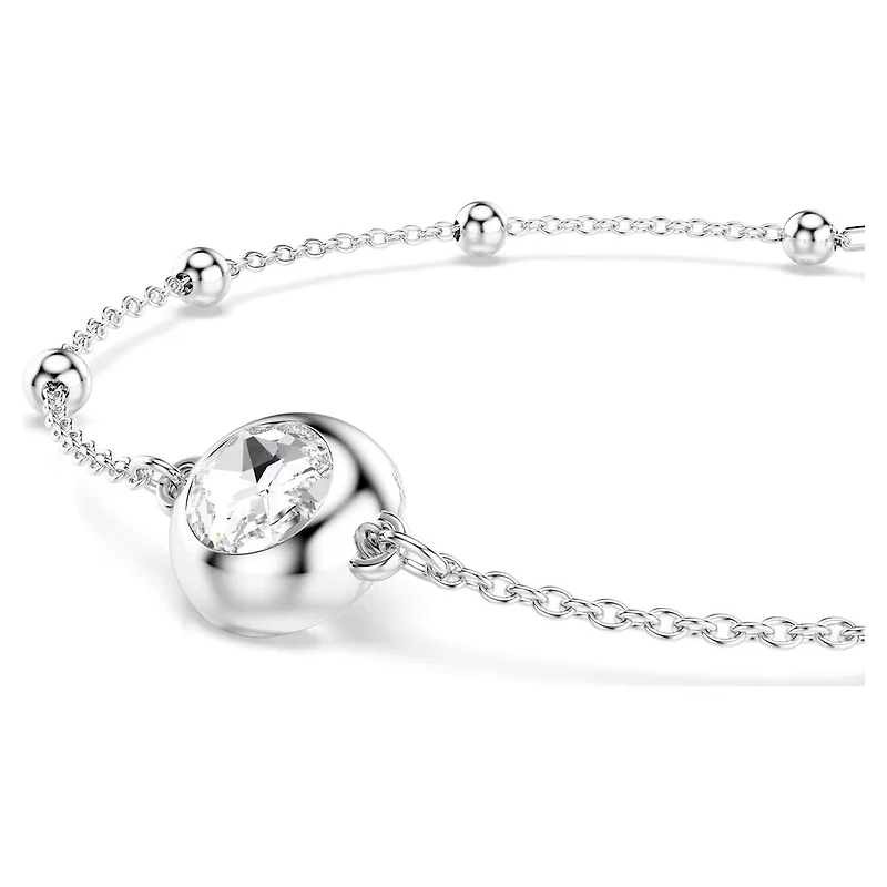 Rhodium Plated Chain Bracelet with Round Crystals - 9.5
