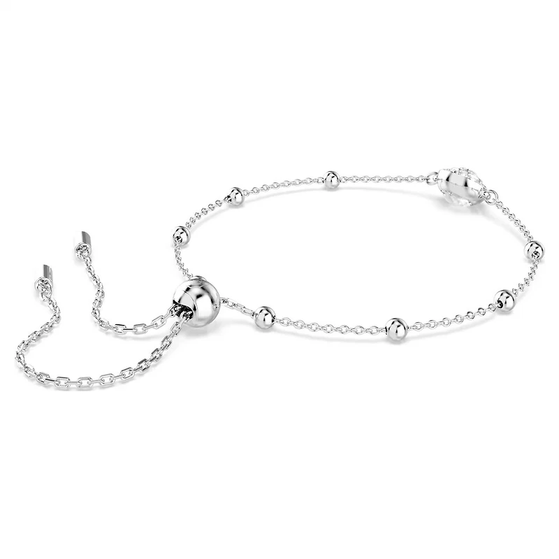 Rhodium Plated Chain Bracelet with Round Crystals - 9.5