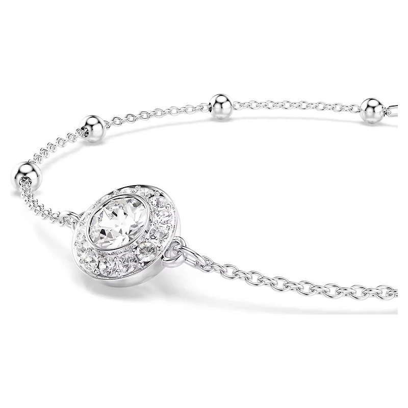 Rhodium Plated Chain Bracelet with Round Crystals - 9.5