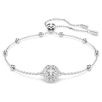 Rhodium Plated Chain Bracelet with Round Crystals - 9.5