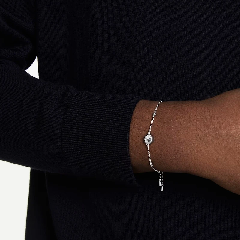Rhodium Plated Chain Bracelet with Round Crystals - 9.5