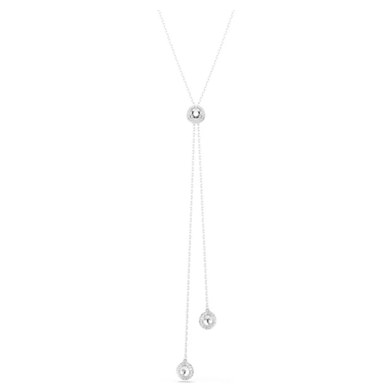 Rhodium Plated Necklace with Round Cut Crystals - 19