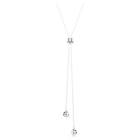 Rhodium Plated Necklace with Round Cut Crystals - 19