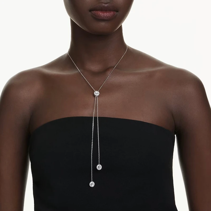 Rhodium Plated Necklace with Round Cut Crystals - 19