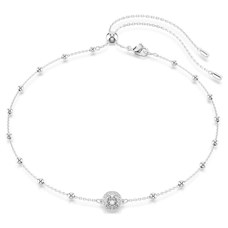 Rhodium Plated Necklace with Round Cut Crystals - 18