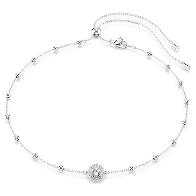 Rhodium Plated Necklace with Round Cut Crystals - 18
