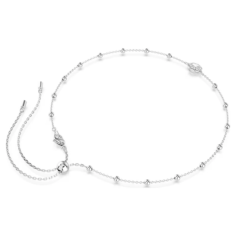 Rhodium Plated Necklace with Round Cut Crystals - 18