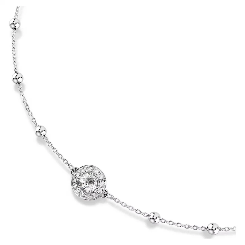 Rhodium Plated Necklace with Round Cut Crystals - 18
