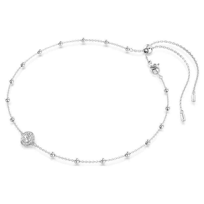 Rhodium Plated Necklace with Round Cut Crystals - 18