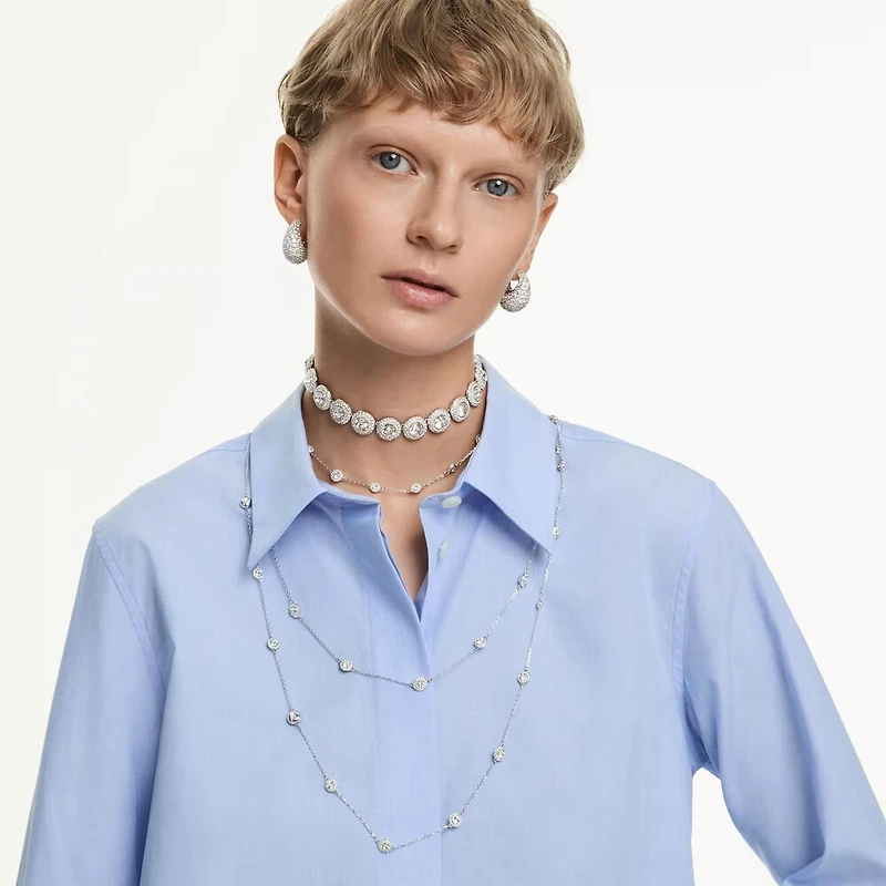 Rhodium Plated Necklace with Round Cut Crystals - 35