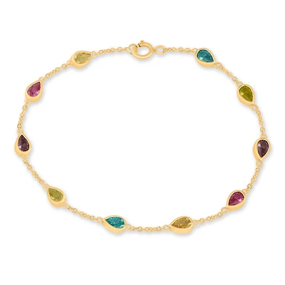 10k Gold Bracelet with Multicolored Stones - 7