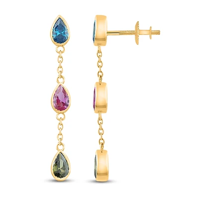 10k Gold Earrings with Multicolored Stones - 31mm. Color: yellow | Doucet Latendresse
