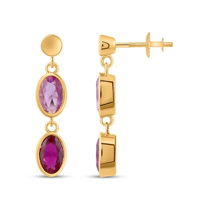 10k Gold Stud Earrings with Synthetic Pink Sapphire 1.78CT - 24mm. Color: yellow | Doucet Latendresse