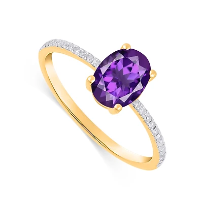 10k Gold Ring with Synthetic Amethyst 1.85CT and Diamonds 12 Pts. Color: yellow | Doucet Latendresse