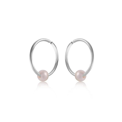 Boucles d'oreilles dormeuses de 11mm avec perle - Or blanc 10K. Color: blanc | Doucet Latendresse