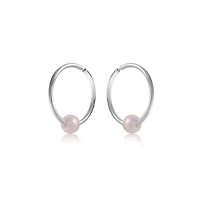 Boucles d'oreilles dormeuses de 11mm avec perle - Or blanc 10K. Color: blanc | Doucet Latendresse