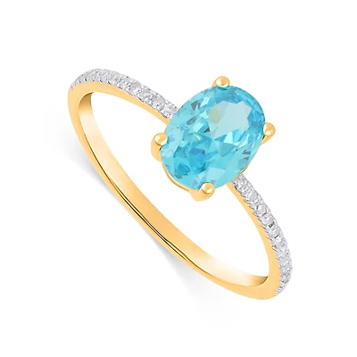 10k Gold Ring with Synthetic Blue Topaz 1.9CT and Diamonds 12 Pts. Color: yellow | Doucet Latendresse