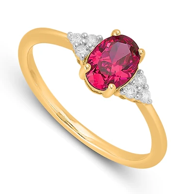 10k Gold Ring with Synthetic Pink Sappire 0.1CT and Diamonds 9 Pts. Color: yellow | Doucet Latendresse