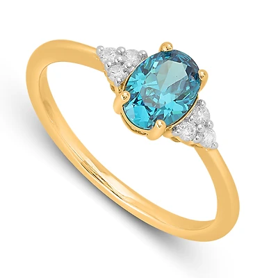 10k Gold Ring with Synthetic Blue Topaz 1.19CT and Diamonds 10 Pts. Color: yellow | Doucet Latendresse