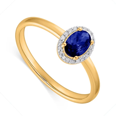 10k Gold Ring with Synthetic Sapphire 0.4CT and Diamonds 6 Pts. Color: yellow | Doucet Latendresse