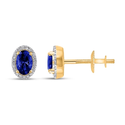 10k Gold Pendant with Synthetic Sapphire 0.79CT and Diamonds 12 Pts. Color: yellow | Doucet Latendresse