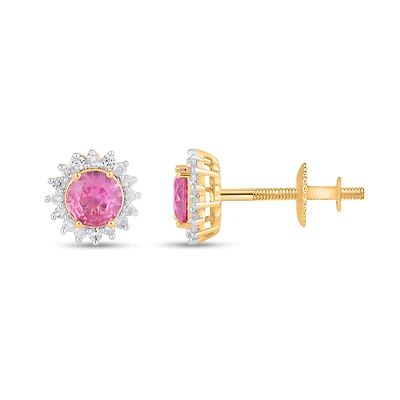 10k Gold Pendant with Synthetic Pink Sapphire 0.59CT and Diamonds 13 Pts. Color: yellow | Doucet Latendresse