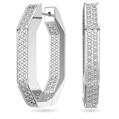 Swarovski Dextera Octagonal Earrings in Rhodium-Plated Metal. Color: white | Doucet Latendresse