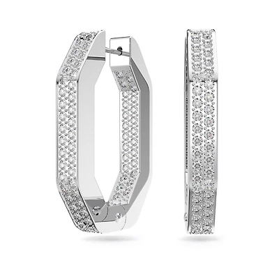 Dextera Hoop Earrings in Rhodium-Plated Metal with Swarovski Crystals - 30mm. Color: white | Doucet Latendresse