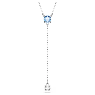 Collier en Métal Rhodié avec Crystal Bleu Coupe Ronde - 18