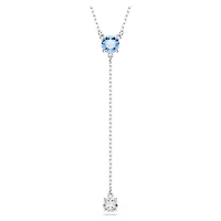 Rhodium Plated Necklace with Round Cut Blue Crystal - 18