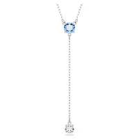 Rhodium Plated Necklace with Round Cut Blue Crystal - 18
